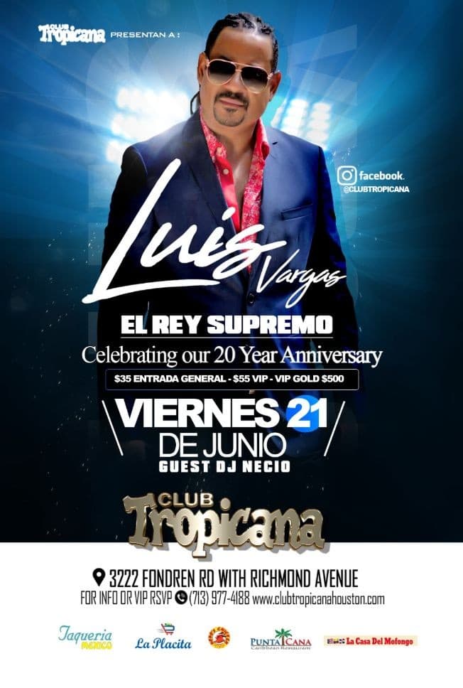 Event - Luis Vargas El Supremo Rey en Concierto Houston,TX - Houston, Texas - June 21, 2019 | concert tickets