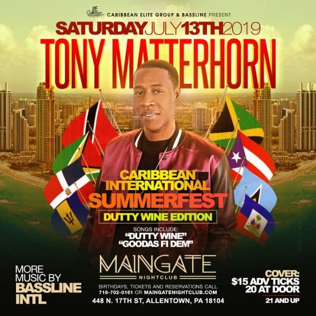 Event - Tony Matterhorn Live For SummerFest "Dutty Wine Edition" - Allentown, Pennsylvania - July 13, 2019 | concert tickets