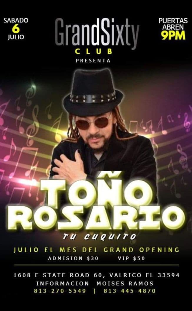 Event - Toño Rosario - Valrico, Florida - July 6, 2019 | concert tickets