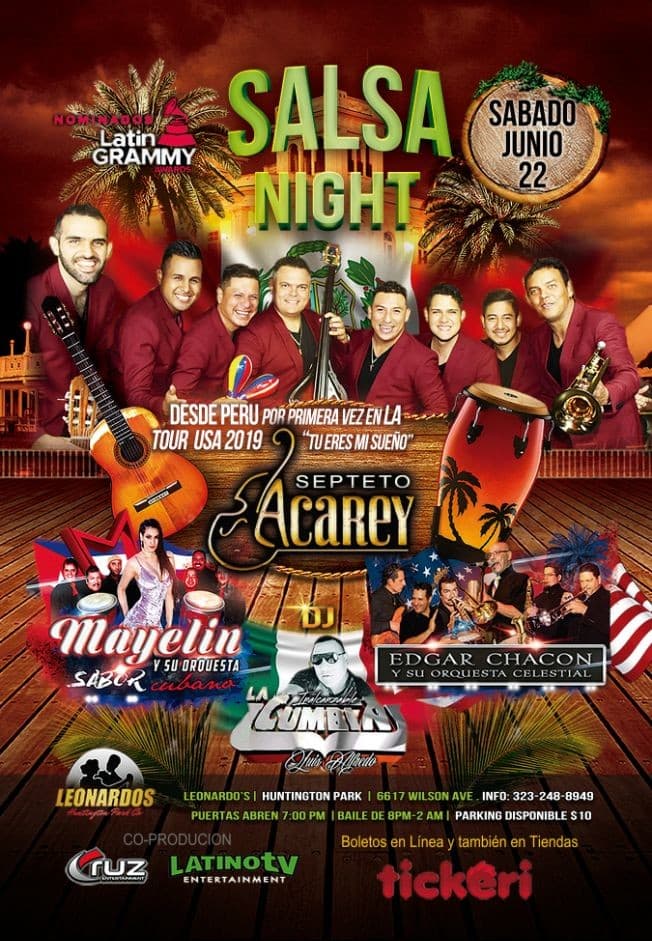 Event - Salsa Night con Septeto Acarey, Mayelin y Su Orquesta & Edgar Chacon en Huntington Park,CA - Los Angeles, California - June 22, 2019 | concert tickets