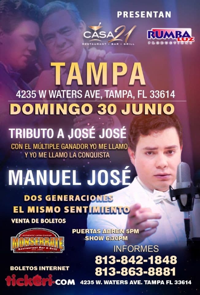 Event - Tributo a Jose Jose con Manuel Jose en Tampa - Tampa, Florida - June 30, 2019 | concert tickets