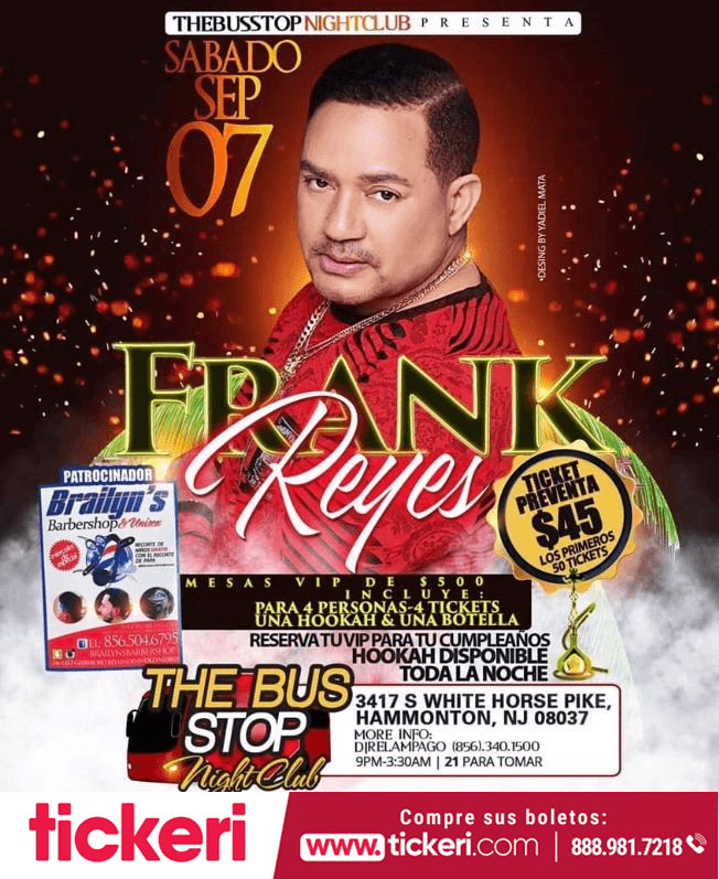 Event - Frank Reyes En Concierto en Hammonton,NJ - Hammonton, New Jersey - September 7, 2019 | concert tickets