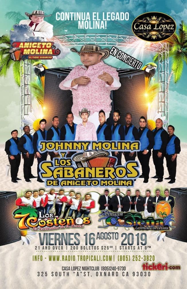 Event - Jhonny Molina y Los Sabaneros de Aniceto Molina en Concierto En Oxnard,CA - Oxnard, California - August 16, 2019 | concert tickets