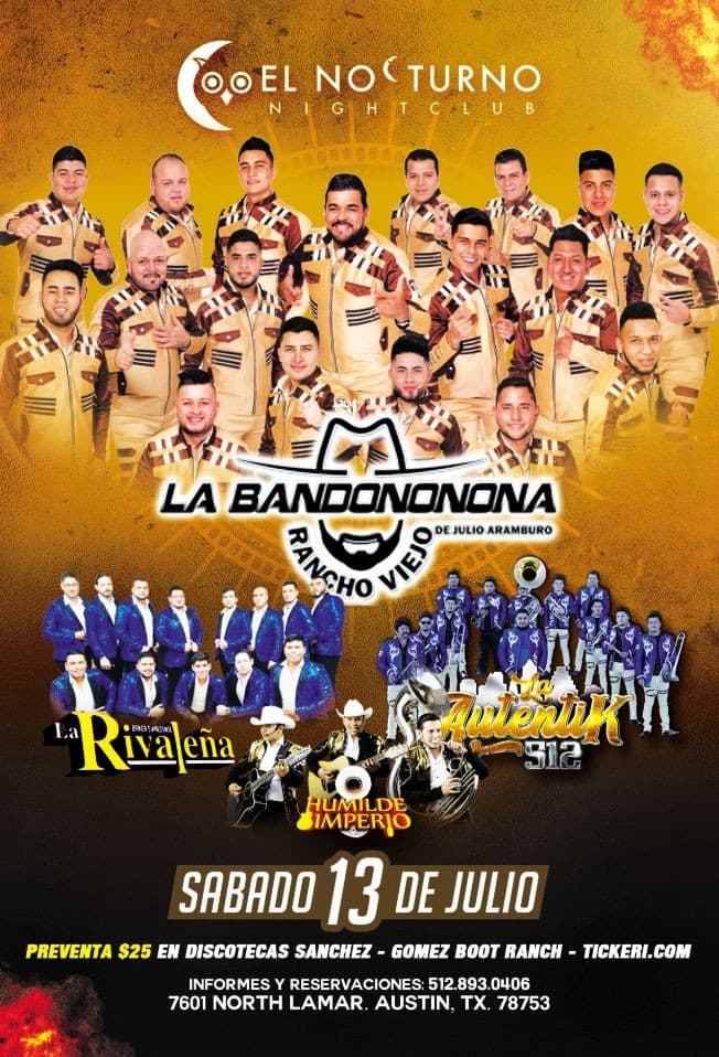 Event - La Bandononona Banda Rancho Viejo de Julio Aramburo - Austin, Texas - July 13, 2019 | concert tickets