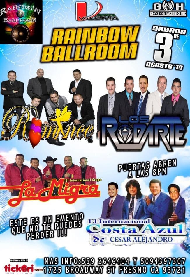 Event - Los Rodarte,Grupo Romance,La Migra y Costa Azul En Concierto En Fresno,CA - Fresno, California - August 3, 2019 | concert tickets