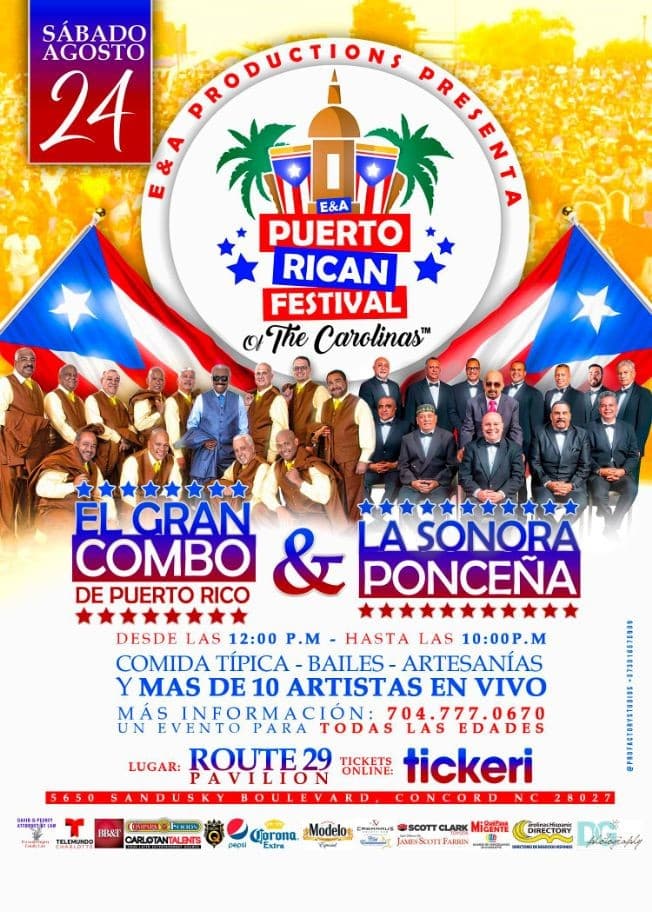 Event - E&A Puerto Rican Festival of the Carolinas TM Featuring El Gran Combo, La Sonora Ponceña and many more! - Concord, North Carolina - August 24, 2019 | concert tickets