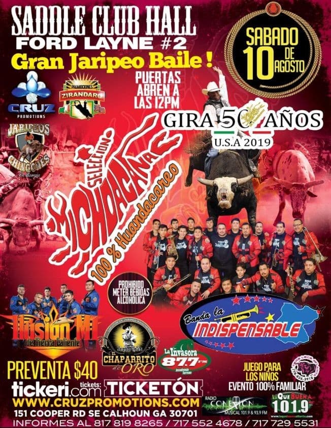 Event - jaripeo baile  selleccion michoacana sabado agosto 10 - calhoun, Georgia - August 10, 2019 | concert tickets