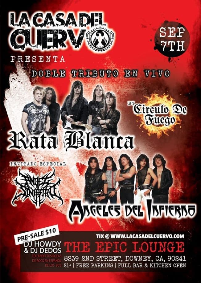 Event - RATA BLANCA / ANGELES DEL INFIERNO TRIBUTO EN VIVO POR CIRCULO DE FUEGO. INVITADOS ANGEL SINIESTRO - Downey, California - September 7, 2019 | concert tickets