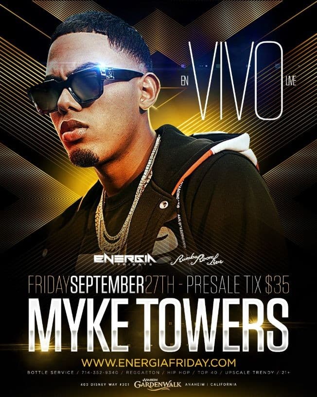 Event - Myke Towers Live In Concert Inside Rumba Room Live 21 + - Anaheim, California - September 27, 2019 | concert tickets