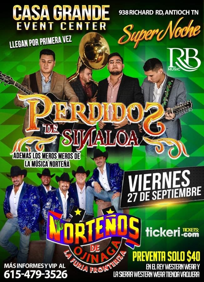 Event - Super Noche Con Perdidos De Sinaloa,Norteños De Ojinaga y Mas En Antioch,TN - Nashville, Tennessee - September 27, 2019 | concert tickets