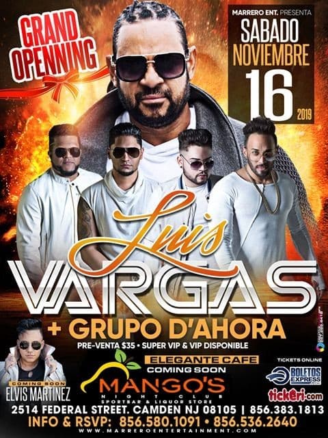 Event - Luis Vargas y Grupo D'Ahora en Camden NJ - Camden, New Jersey - November 16, 2019 | concert tickets