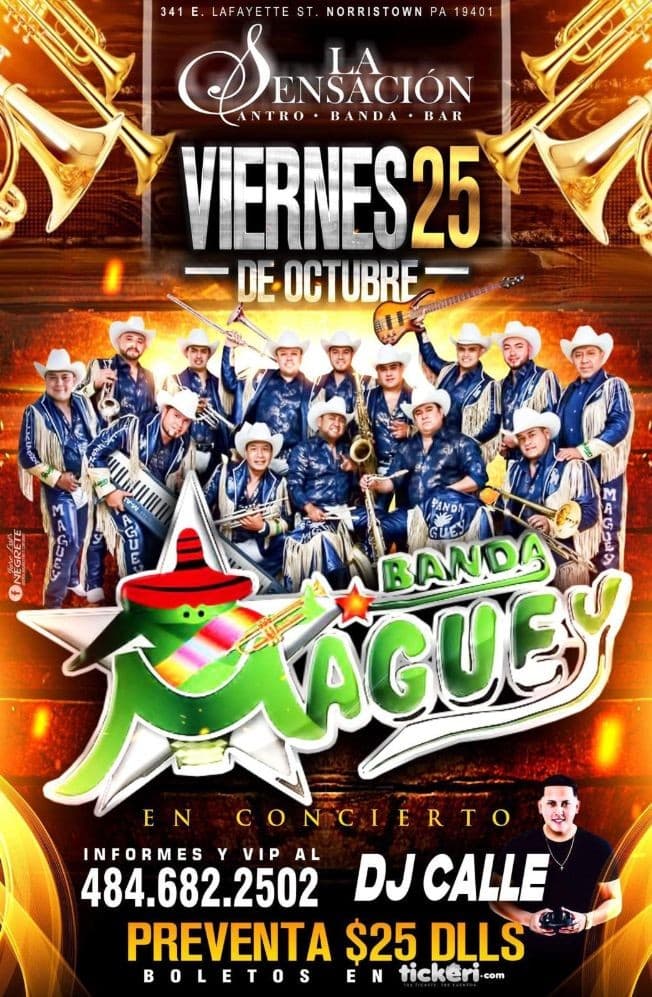 Event - BANDA MAGUEY SENSACIÓN - Norristown, Pennsylvania - October 25, 2019 | concert tickets