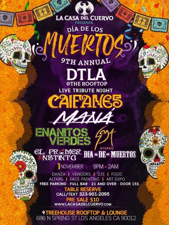 Event - DIA DE LOS MUERTOS 9TH ANNUAL DTLA @ ROOFTOP CAIFANES // MANA // SODA STEREO // ENANITOS VERDES TRIBUTE FESTIVAL - Los Angeles, California - November 1, 2019 | concert tickets