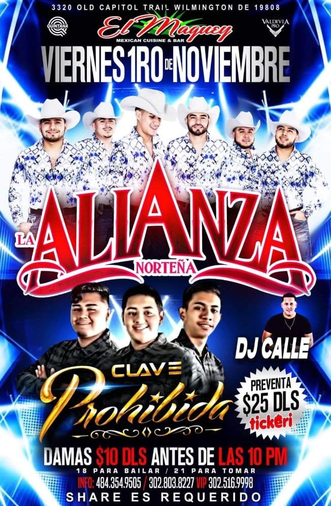 Event - LA ALIANZA NORTEÑA Y CLAVE PROHIBIDA - Wilmington, Delaware - November 1, 2019 | concert tickets