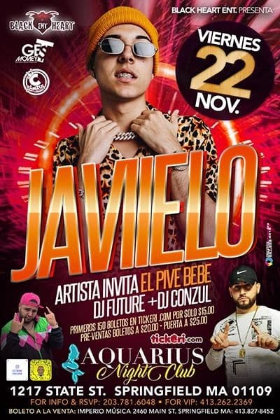 Event - Javiielo Nov 22 Club Aquarius Springfield Mass - Springfield, Massachusetts - November 22, 2019 | concert tickets