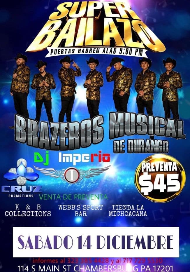 Event - Brazeros Musical de Durango en Vivo! - Chambersburg, Pennsylvania - December 14, 2019 | concert tickets