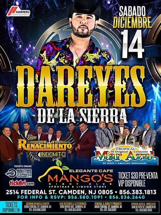 Event - Dareyes de la Sierra en Vivo! - Camden, New Jersey - December 14, 2019 | concert tickets