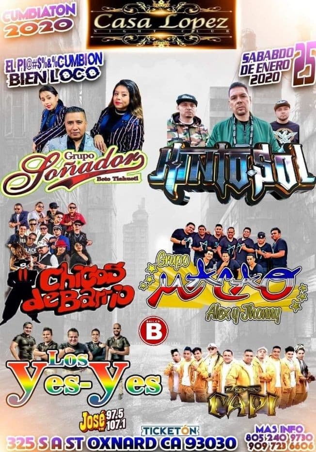 Event - Grupo Soñador, Kinto Sol y Más En Oxnard,CA - Oxnard, California - January 25, 2020 | concert tickets