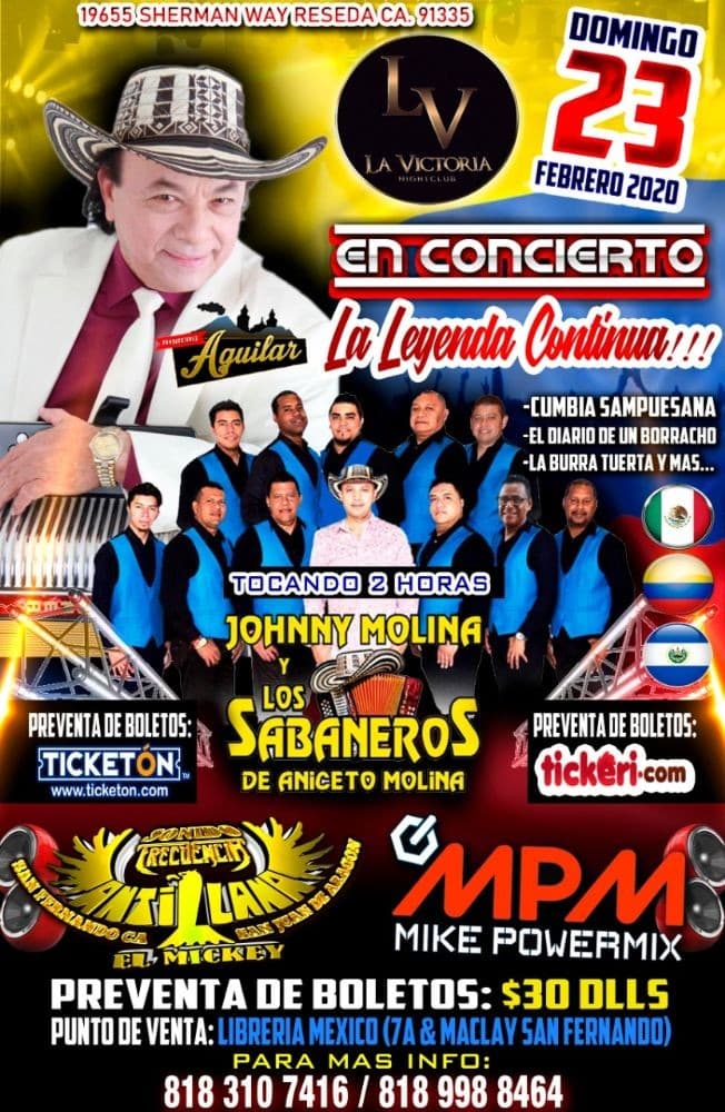 Event - Jhonny Molina y Los Sabaneros De Aniceto Molina En Concierto En Reseda,CA - Reseda, California - February 23, 2020 | concert tickets