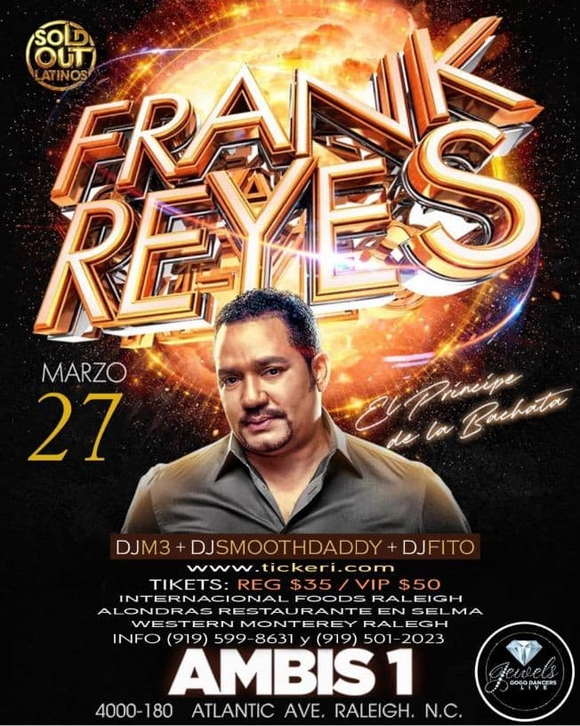 Event - POSTPONED: Frank Reyes El Principe de la Bachata en Concierto! - Raleigh, North Carolina - June 12, 2020 | concert tickets