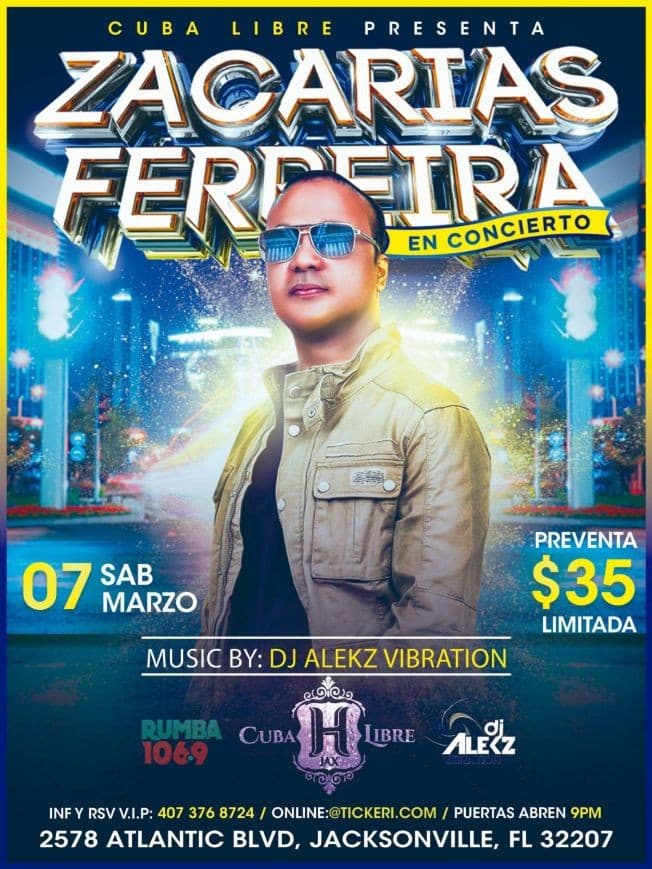 Event - Zacarias Ferreira en cuba libre - Jacksonville, Florida - March 7, 2020 | concert tickets