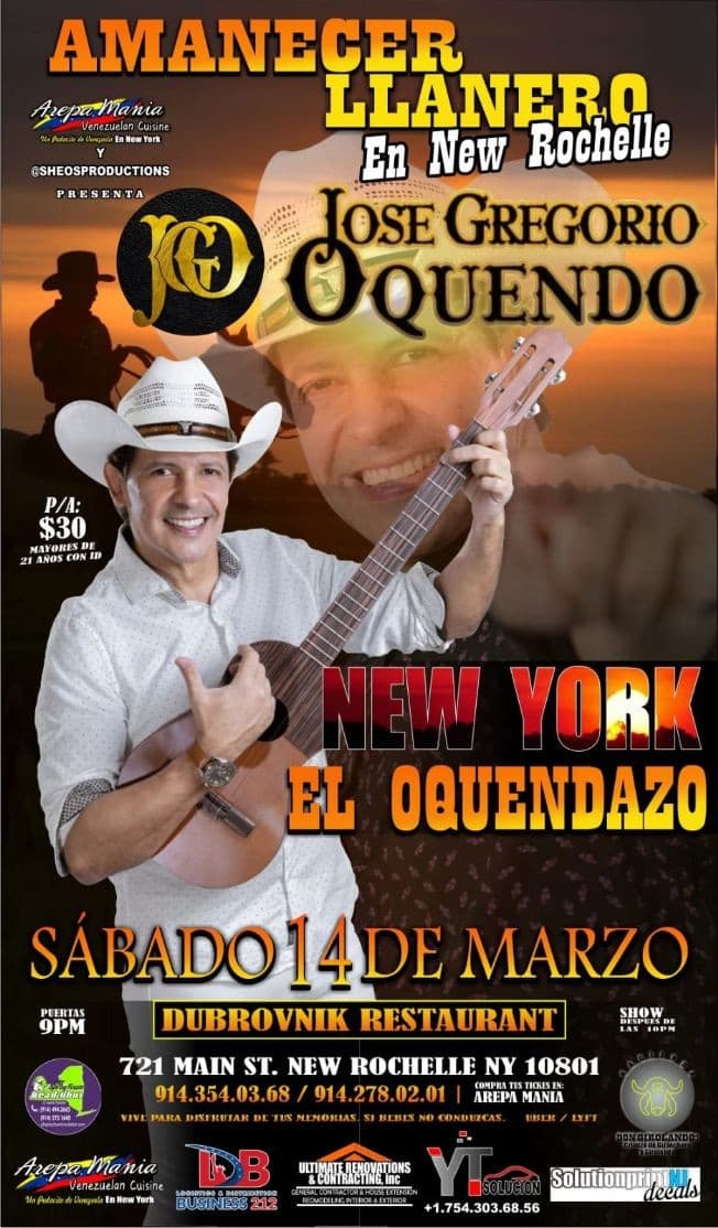 Event - Amanecer Llanero Con Jose Gregorio Oquendo En New Rochelle,NY CONFIRMED - El Centro, California - March 14, 2020 | concert tickets