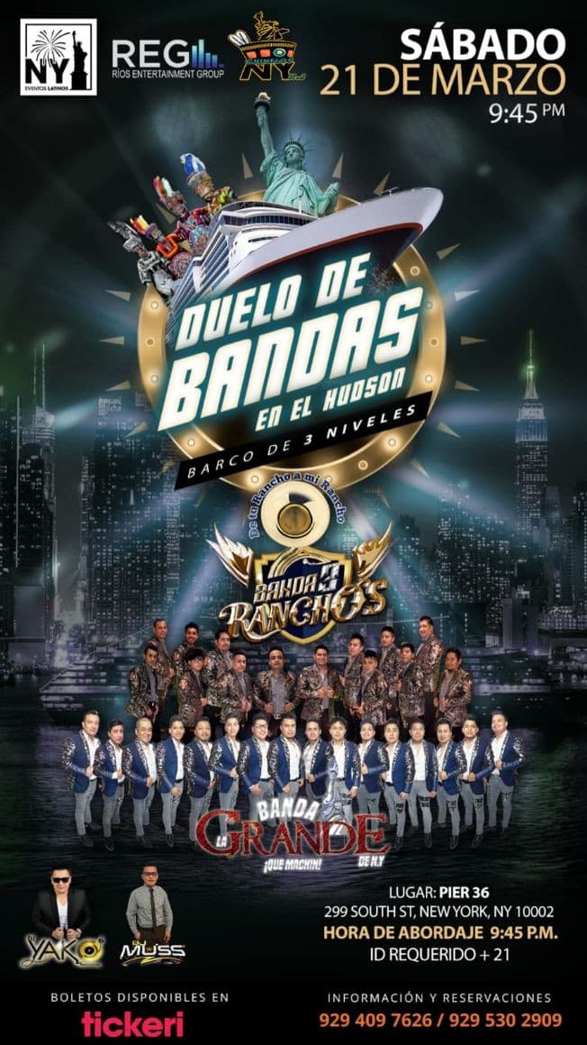 Event - Duelo de Bandas en el Hudson, Bandas Sinaloenses Yacht Party CONFIRMED - New York, New York - May 9, 2020 | concert tickets