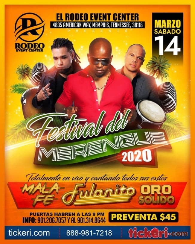 Event - Festival De Merengue 2020 Con Mala Fe,Fulanito y Oro Solido En Memphis,TN  CANCELED - Memphis, Tennessee - March 14, 2020 | concert tickets