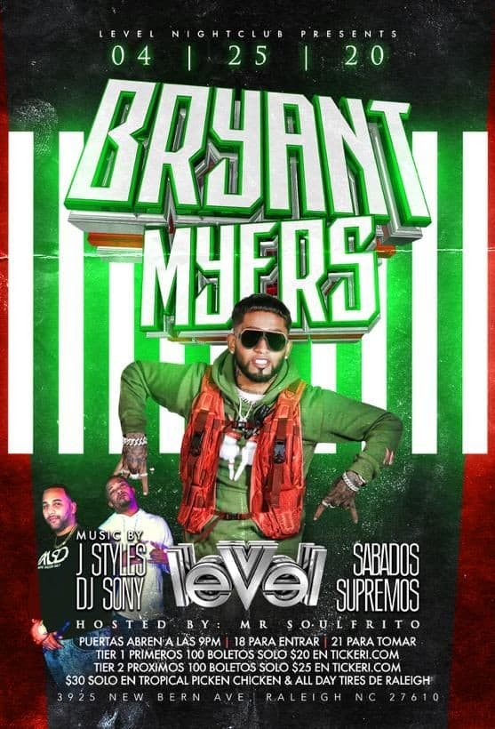 Event - Bryant Myers En Concierto POSTPONED - Raleigh, North Carolina - April 25, 2020 | concert tickets