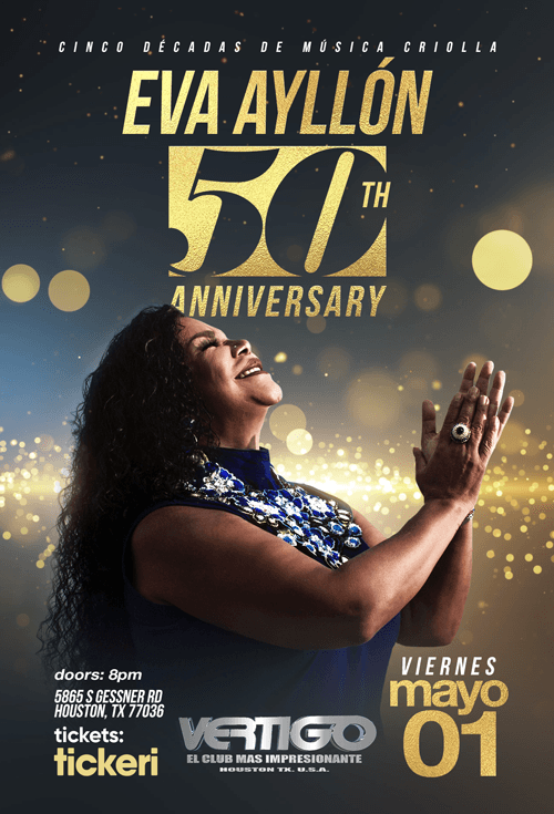 Event - Eva Ayllon 50 Aniversario en Houston! CANCELLED - Houston, Texas - May 1, 2020 | concert tickets