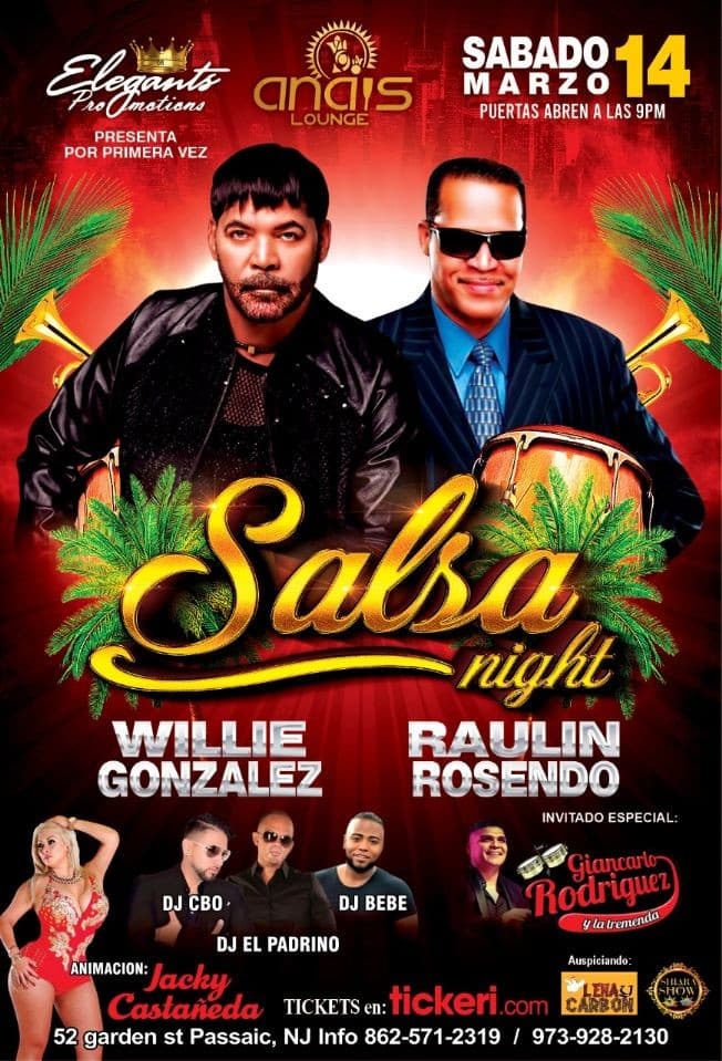 Event - Salsa con Clase: Willie Gonzalez y Raulin Rosendo en Vivo! CONFIRMED - Passaic, New Jersey - March 14, 2020 | concert tickets