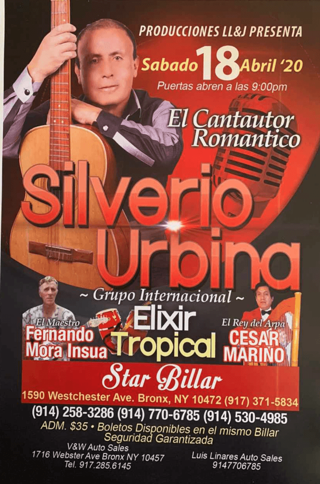 Event - silverio urbina - bronx, New York - April 18, 2020 | concert tickets