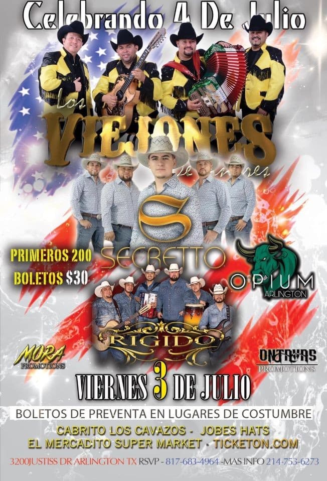 Event - Los Viejones de Linares, Secretto y Rigido en Vivo! - Arlington, Texas - July 3, 2020 | concert tickets