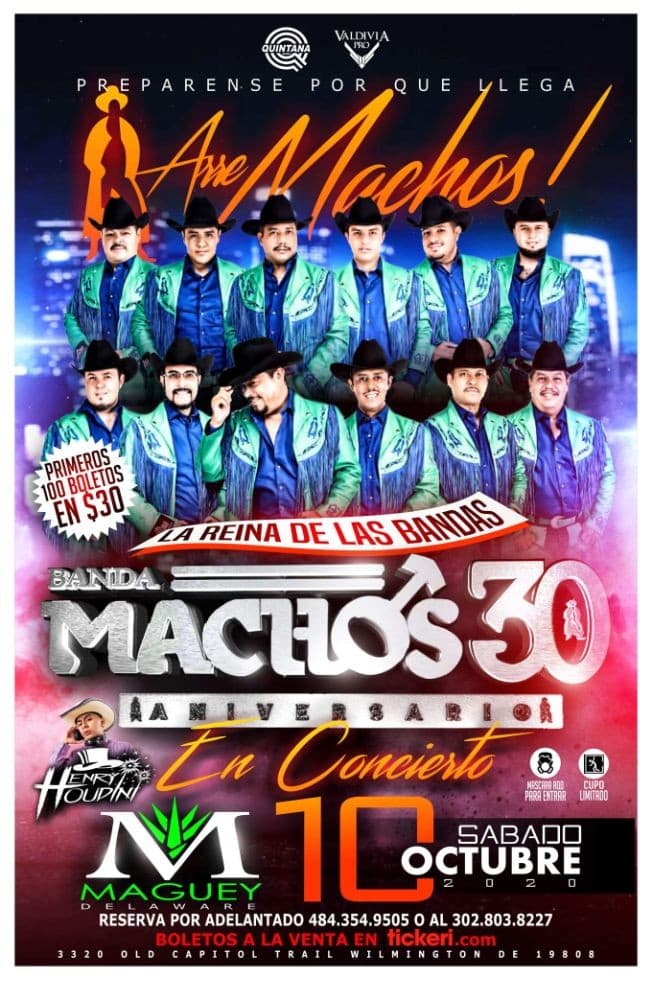 Event - BANDA MACHOS EN VIVO! - Wilmington, Delaware - October 10, 2020 | concert tickets