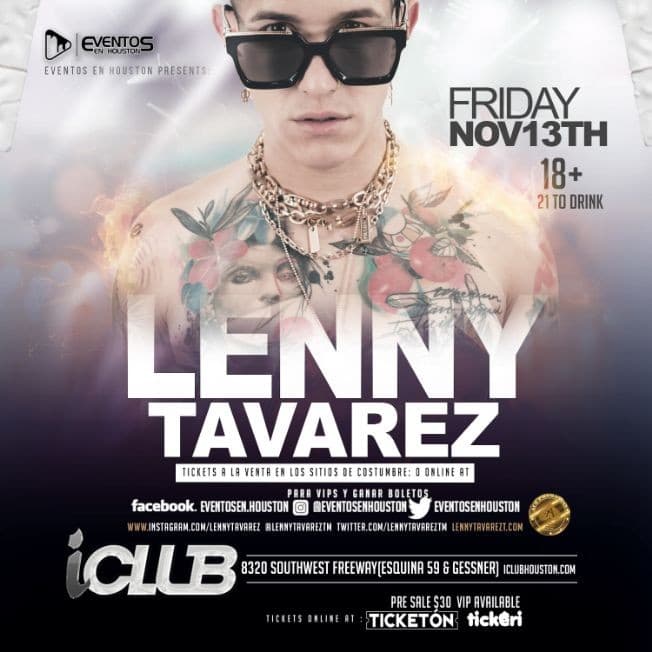 Event - Lenny Tavarez - Houston, Texas - November 13, 2020 | concert tickets