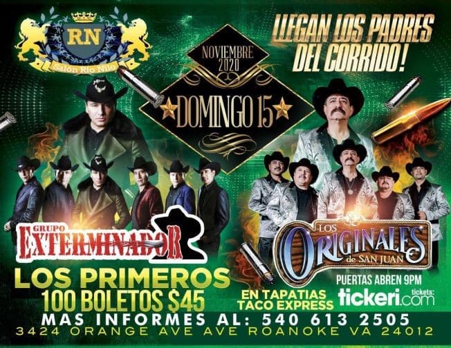 Event - Grupo Exterminador y Los Originales de San Juan en Vivo! - Roanoke, Virginia - November 15, 2020 | concert tickets