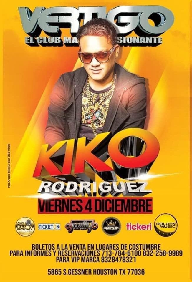 Event - Kiko Rodriguez en Vivo en Vertigo! - Houston, Texas - December 4, 2020 | concert tickets