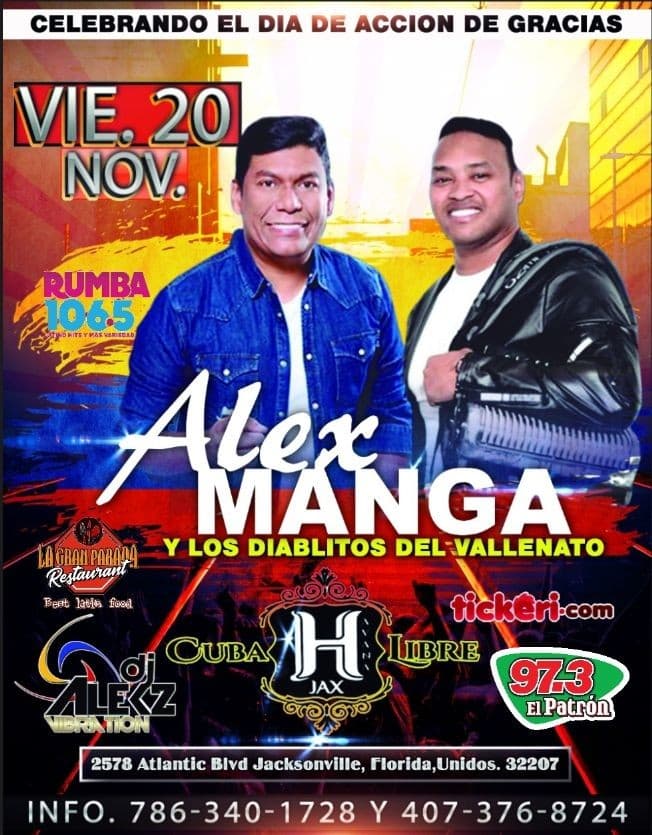 Event - Alex Manga Y Los Diablitos Del Vallenato - Jacksonville, Florida - November 20, 2020 | concert tickets