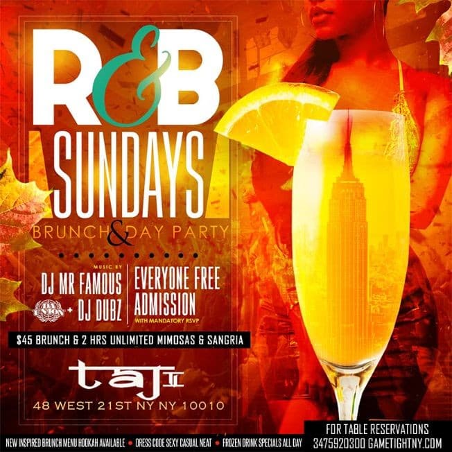 Event - Taj Lounge NYC Sunday Funday Hip Hop vs. Reggae® Brunch & Day Party - New York, New York - November 29, 2020 | concert tickets