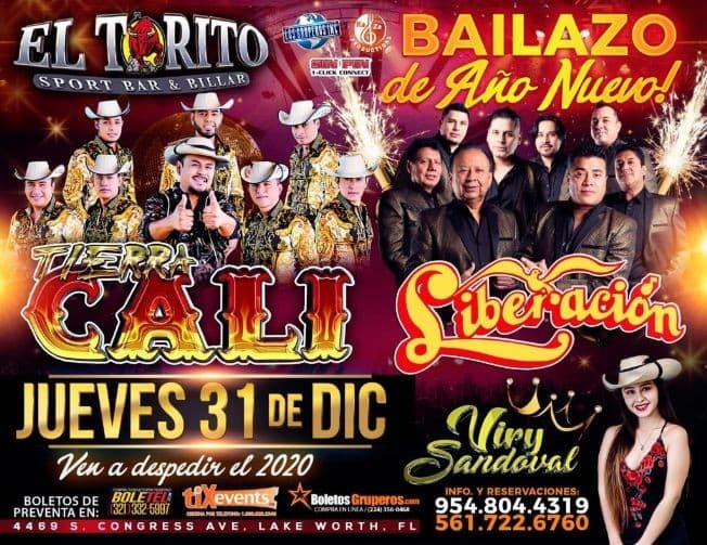 Event - Tierra Cali, Liberacion y Viry Sandoval en el Bailazo de Año Nuevo! - Lake Worth, Florida - December 31, 2020 | concert tickets