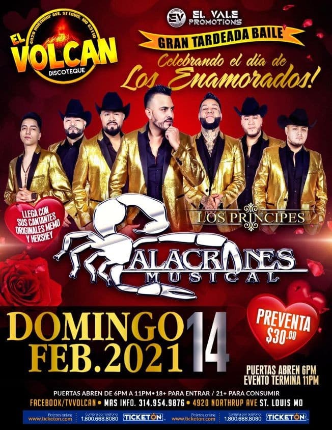 Event - Alacranes Musical celebrando el dia de los enamorados en St Louis - St. Louis, Missouri - February 14, 2021 | concert tickets