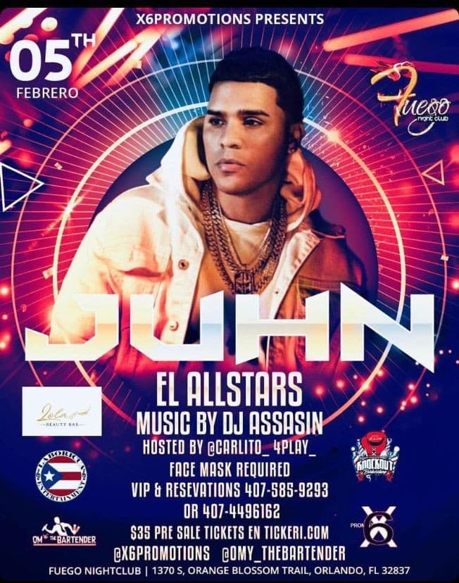 Event - Juhn "El All Star" - Orlando, Florida - February 5, 2021 | concert tickets