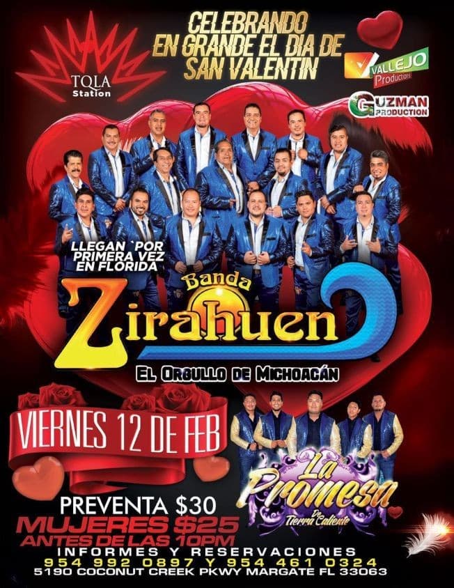 Event - Celebrando el Dia de Sa Valentin: Banda Zirahuen de Michoacan en Vivo! - Margate, Florida - February 12, 2021 | concert tickets