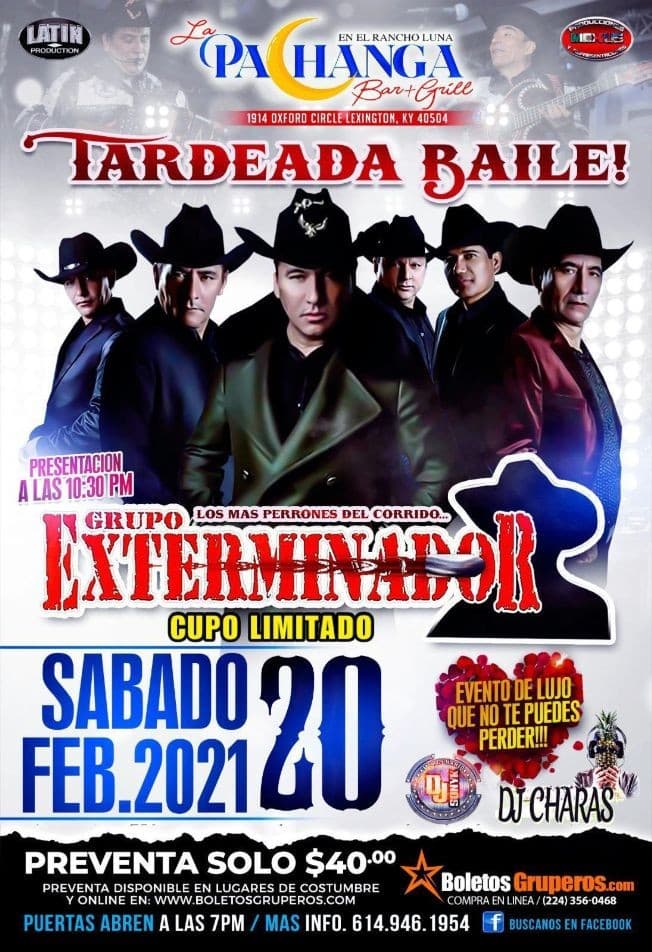 Event - Tardeada Bailable con Grupo Exterminador en Vivo! POSPUESTO - Lexington, Kentucky - February 20, 2021 | concert tickets