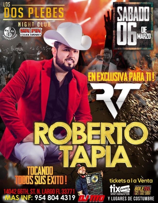 Event - En Exclusiva tocando todos sus exitos: Roberto Tapia  en Vivo! - Largo, Florida - March 6, 2021 | concert tickets