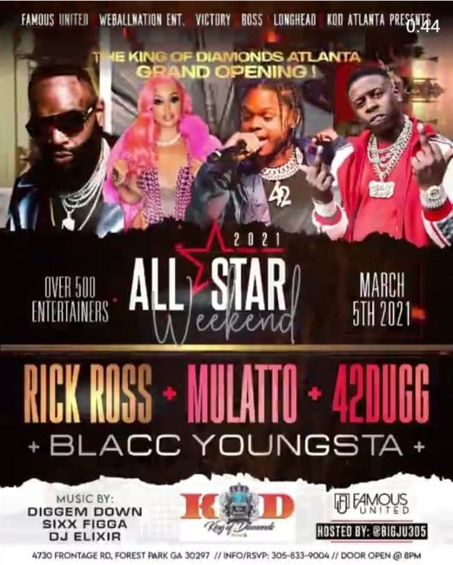 Event - All Star Weekend Rick Ross & Blacc Youngsta Live At KOD Atlanta - Forest Park, Georgia - March 5, 2021 | concert tickets