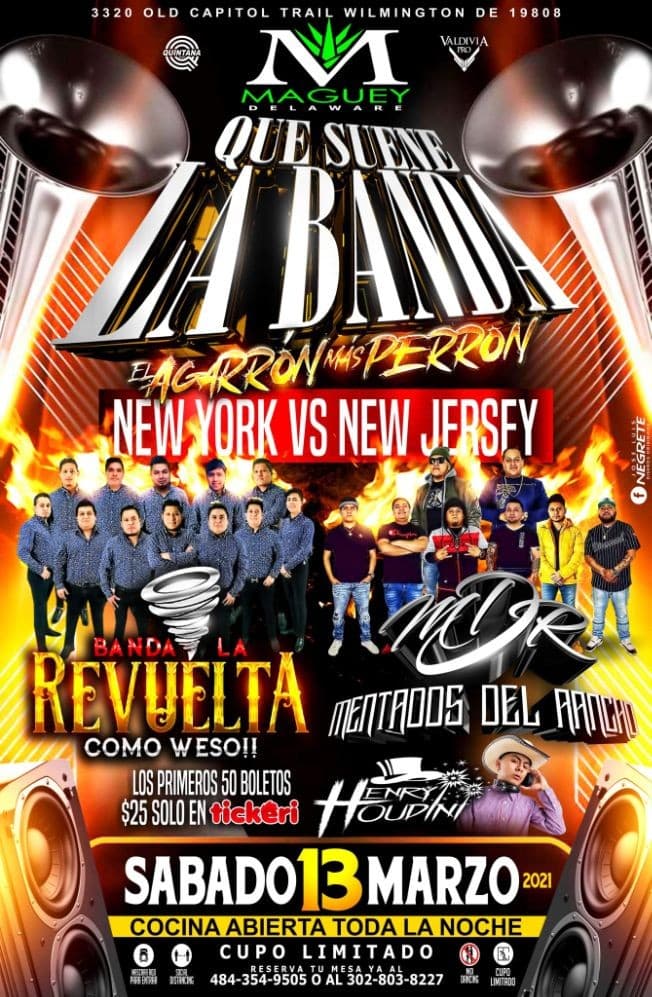 Event - QUE SUENE LA BANDA! LA REVUELTA VS LOS MENTADOS DEL RANCHO - Wilmington, Delaware - March 13, 2021 | concert tickets