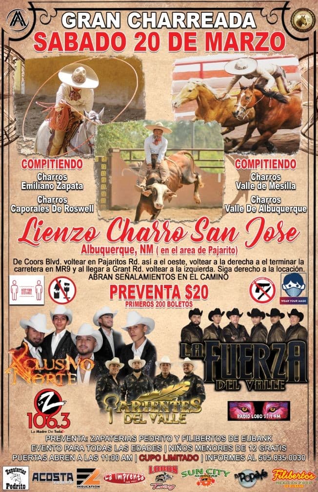 Event - Charreada Y Tardeada Lienzo Charro San Jose Marzo 20 2021 - Pajarito, New Mexico - March 20, 2021 | concert tickets