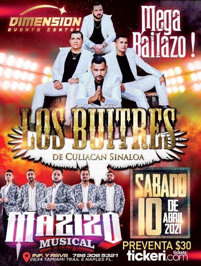 Event - Los Buitres de Culiacan Sinoaloa y Mazizo Musical en Vivo! - Naples, Florida - April 10, 2021 | concert tickets