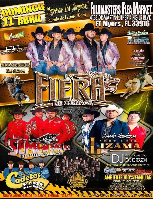 Event - La Fiera de Ojinaga, Los Sementales de Nuevo Leon, Los Nuevos Cadetes de Linares, Jose Luis Lizama y Mas! - Fort Myers, Florida - April 11, 2021 | concert tickets